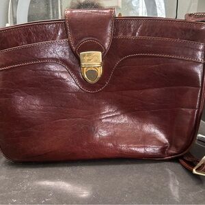 Oroton Leather Messenger Bag in Brown with Gold Hardware